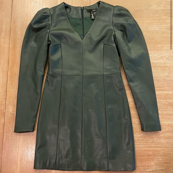 NEW AQUA Green Leather Long Sleeve Dress - Picture 3 of 3